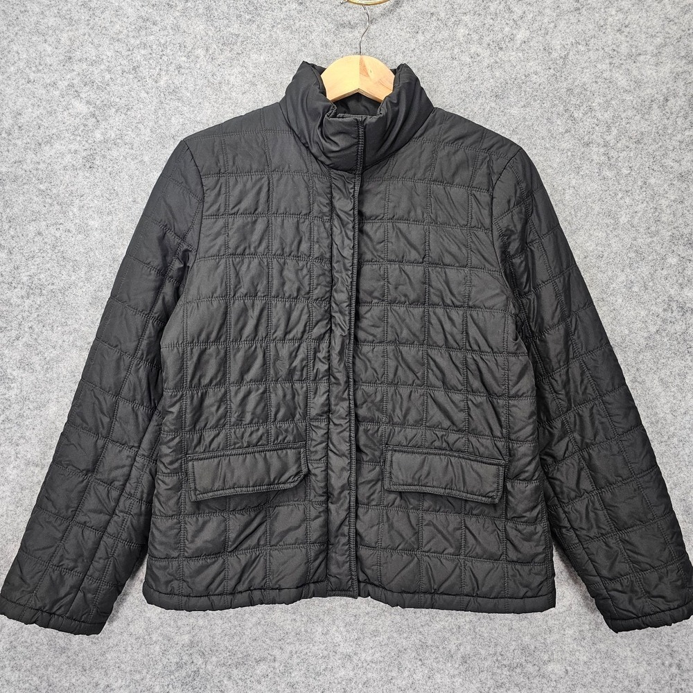 Vintage Classic Quilted Barn Jacket Womens Medium Black High Neck G H BASS